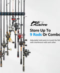 Vertical Wall Mounted Fishing Rod Holder Rack For Up To 9 Rods Or Combos Fits 0.12 To 0.75 Inch Diameters Garage Storage