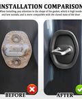 Before and after installation of 4 Pcs Car Door Latch Guard Covers Silicone Lock Protectors showing quieter closures