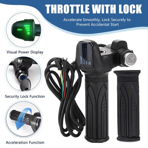 Electronic Throttle Grip Handlebar For Q20 Pro E Bike, Full Twist Throttle, 48V With LED Battery Display, Key Lock, Plug And Play, Universal Electric Bike Throttle Grip For E Bikes, Scooters And Motorcycles