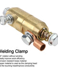 Stomp Out Wire Wrangling With This 360 Degree Rotatable Welding Ground Clamp Made From Solid Brass For Smooth Current Flow And Zero Hassle While Boosting Your Efficiency On The Job Site Today, showcasing brass clamp with bolts and copper head.