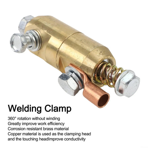 Stomp Out Wire Wrangling With This 360 Degree Rotatable Welding Ground Clamp Made From Solid Brass For Smooth Current Flow And Zero Hassle While Boosting Your Efficiency On The Job Site Today, showcasing brass clamp with bolts and copper head.