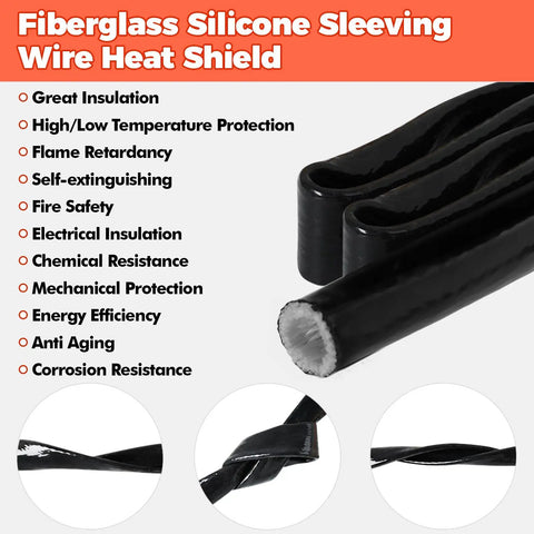 High Temp Fire Shield Sleeve For Automotive Hoses And Wiring Harnesses Silicone Coated Fiberglass Heat Protection Black