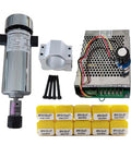 Robust 800W Cnc Spindle Motor Kit Featuring Er16 Chuck Snappy Speed Controller And Plug And Play Power Rig For Seamless Engraving And Machining Work components including motor, controller, and collets.