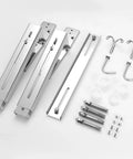 Stainless Steel Microwave Wall Mount Bracket With Telescopic Arm And Fixing Kit Heavy Duty Oven Mount With screws and hooks displayed