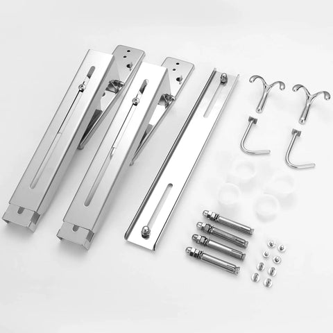 Stainless Steel Microwave Wall Mount Bracket With Telescopic Arm And Fixing Kit Heavy Duty Oven Mount With screws and hooks displayed