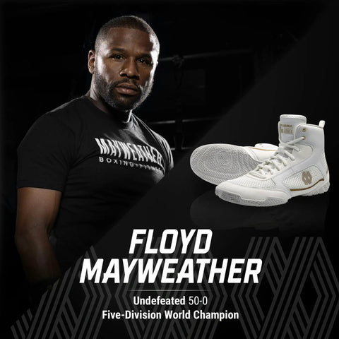 Mayweather Champ Boxing Shoes For Men And Women Unisex White Gold Mid Height Traction And Stability For Training And Sparring