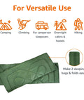 Two Person Queen Size Sleeping Bag for Camping, 40F Cold Weather, Olive Green, splits into two singles, rolled view, versatile use