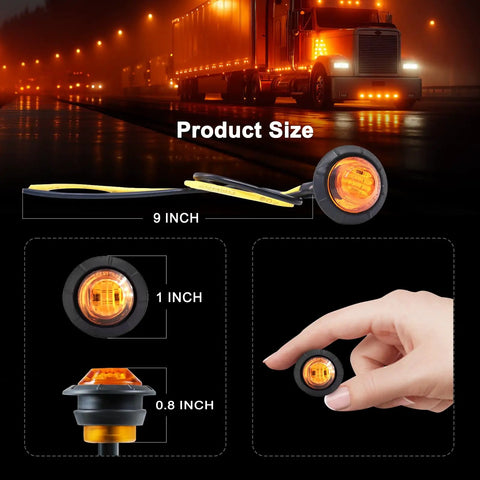 20 Pack Three Quarter Inch LED Marker Lights 3rd Gen Round Mini Amber Red Clearance Lights For Truck Trailer RV Bus IP68 Waterproof