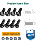 Anti Theft License Plate Screws Black Security Bolts Fasteners Kit For Front And Rear License Plate Frames Car Truck Motorcycle Mounting Hardware Quarter Inch M6 Stainless Steel Screws Caps And Nuts, showing black screws and detailed measurements
