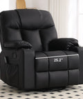Oversized Swivel Rocker Recliner With Heated Massage, 40 Inch Rocking Chair In PU Leather, Dual Cup Holders, Black Finish