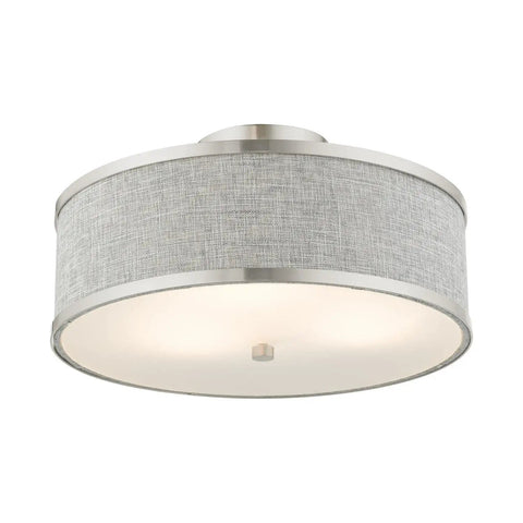 Park Ridge 3 Light Brushed Nickel Semi Flush Mount Ceiling Light With Oatmeal Hardback Fabric Shade 15 By 15 By 8 Inches Dope Look