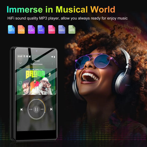 Close-up of 32GB MP3 Player With Bluetooth And Camera Android 13 Music And Video Player With 4 Inch Touchscreen Built In Speaker