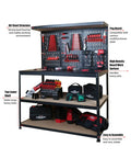 47 Inch Workbench With Pegboard And Double Storage Platform displaying tools, ideal multipurpose tool organizer for garage workshop.