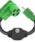Beefy Built Tough Overload Protector 50 Amp to 110 Volt RV Adapter Cord With Circuit Breaker, NEMA 5-15P To NEMA 14-50R, LED Power Indicator, 18 Inch, Green, ETL Listed