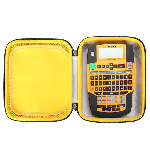 Ultimate Heavy Duty Hard Case For Dymo Rhino 4200 Label Maker showing yellow EVA case with label maker inside.