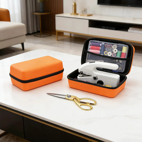 Portable Handheld Sewing Machine Kit For Beginners And Adults With Orange Leather Case 112 Piece Sewing Kit USB Powered