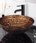 Tempered Glass Bathroom Vessel Sink Copper Round Vanity Bowl Lavatory Arts And Crafts Style Retro Vibe Scratch Resistant.