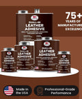 Assorted sizes of Duall-88 leather adhesive containers for strong bonding and crafting, highlighting manufacturing excellence.