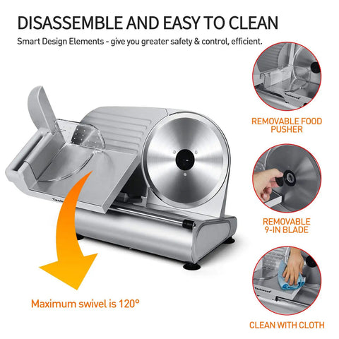 Solid 9 Inch Electric Meat Slicer With Removable Stainless Steel Blade And Quick Turn Thickness Dial For Smoothly Slicing Prime Roasts Sharp Cheese Hearty Bread And Crisp Garden Veggies