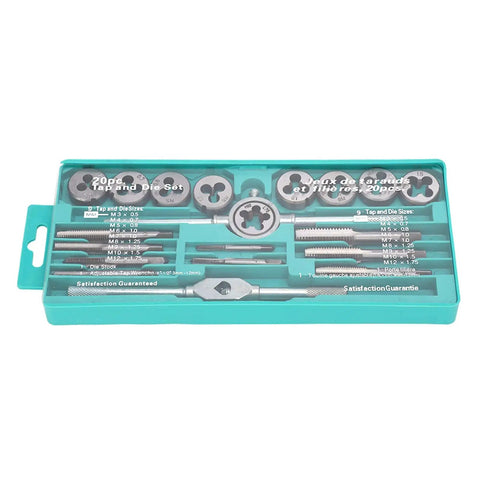 Heavy Duty 20 Piece Metric Tap Die Set With Wrench Rack For Thread Repair And Cutting M3 To M12 Bolt Rod Pipe Hand Tool Kit Ready To Go, teal case