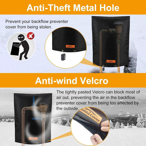Insulated Backflow Preventer Cover With Seven Layer Fabric And Aluminum Foil For Winter Pipe Freeze Protection, 16 Inch Wide By 20 Inch High, Heavy Duty Insulation Cover To Keep Pipes Frost Free with anti-theft metal hole and anti-wind Velcro.