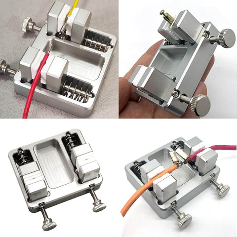 Adjustable Welding Wire Fixture Clamp With Thickened Aluminum Construction for PCB Soldering, showing various angles and clamped wires