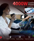 Woman enjoying coffee in a car with heavy duty AC compressor for Hyundai Elantra 2017 to 2020 for refreshing summer drives.