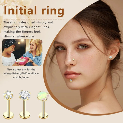 15Pcs Go To Body Jewelry Set Flat Back Push In Stud Earrings 20G 18G 16G 316L Surgical Stainless Threadless Nose Rings Medusa Piercing Jewelry Hypoallergenic Labret Studs Lip Rings Gold Tone With Ball Grabber Tool For Women And Men worn on nose and lip
