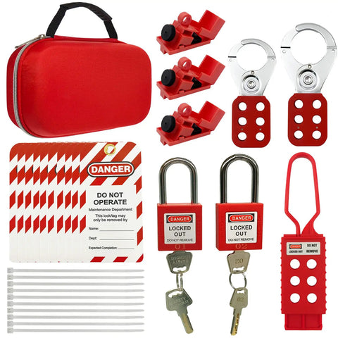 Pro Grade OSHA Lockout Tagout Kit, 19 Piece Electrical Safety Set With Hasps, Universal Circuit Breaker Locks, LOTO Tags, Padlocks