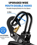 Heavy Duty 2200 lb Electric Hoist With Remotes, Portable Power Winch Crane For Garage And Workshop, 110V Motor, showing upgraded wide mouth double hooks.