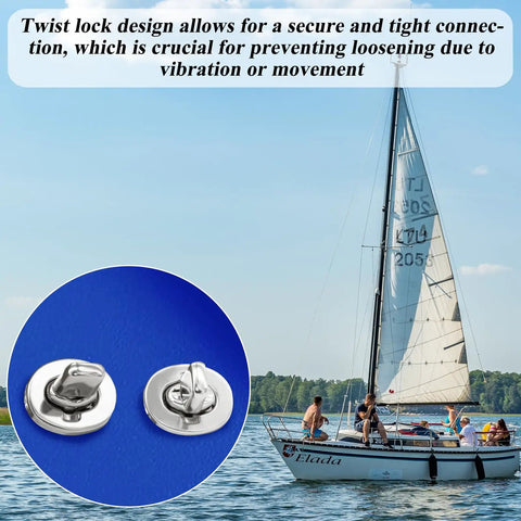 30 Sets Twist Lock Fasteners With Rotating Button Design 304 Stainless Steel Plated Includes Sixty Mounting Screws, sailboat in background