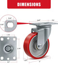 Beefy 4 Inch Heavy Duty Caster Set Of 4 With Cast Iron Core And Polyurethane Tread Swivel Wheels 1800 Lb Capacity dimensions