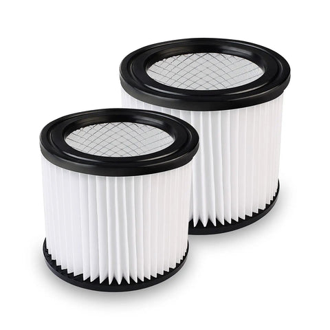 Heavy Duty Nanofiber Cartridge Filter For Most 4 Gallon And Smaller Wet Dry Vacuums 2 Pack Reusable PET Filtration Paper Replacement Fits Most Models shown in white with black trim