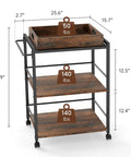 Kickback Ready Three Tier Kitchen Cart With Smooth Rollin Wheels Rustic Brown Multi Purpose Bar Serving Stand dimensions and weight capacity