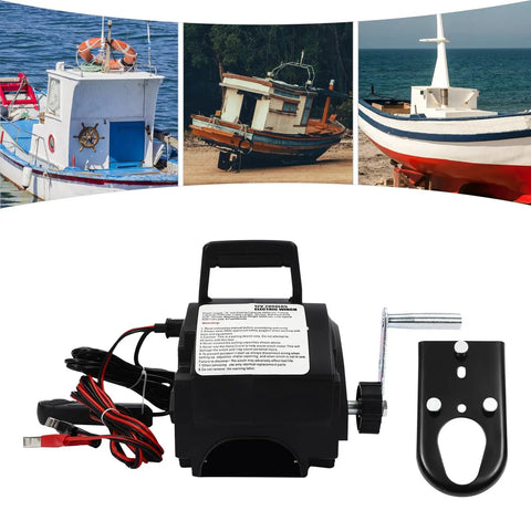 Heavy Duty 2000 Lbs Portable Electric Winch With Hand Crank For Cars And Trailers, 12V DC Marine Boat Trailer Gear Puller tackle.