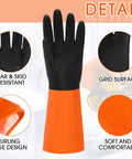 Heavy Duty Chemical Resistant Work Gloves, Waterproof Non Slip Rubber Hand Protectors, 8 Pair Set, showing grid surface and curling edge design.