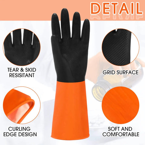 Heavy Duty Chemical Resistant Work Gloves, Waterproof Non Slip Rubber Hand Protectors, 8 Pair Set, showing grid surface and curling edge design.