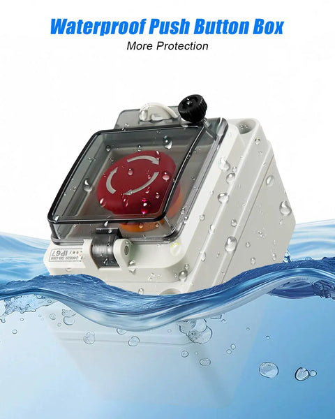Emergency Stop Push Button Switch Box With Red Momentary Button And IP67 Waterproof Cover, 660V 10A Rated for Industrial Machinery