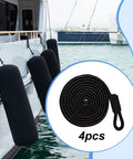 Four Piece Boat Mooring Lines Set Made From Marine Grade PP With Fray Resistant Eye Loop Ties Heavy Duty Docking Ropes shown on a docked boat
