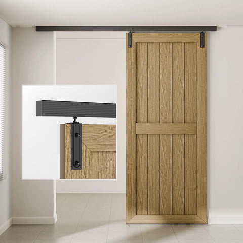 Ceiling Mount Box Rail Barn Door Hardware Kit Heavy Duty Steel Sliding Track For Interior And Exterior Doors Black Powder Coated Anti Corrosion Finish Easy Install System With Nylon Hangers And Durable Rail