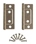 Beefy Antique Brass Non Mortise Cabinet Door Hinge Set Featuring Pro Grade Steel Build For Furniture Hardware And Smooth As Butter Swinging Action Pack Of Four Pieces with screws.