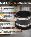Upgrade Your Woodshop With This Snazzy 4 Inch Magnetic Dust Collection Connector installed with neodymium magnets for effortless tool-free attachment.