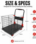 Foldable Cage Cart And Flatbed Hand Truck 2 In 1 Multi Purpose Dolly With 660 Lbs Capacity For Grocery Laundry Garage Warehouse Four Swivel Wheels Heavy Duty All In One, 35.4 x 23.6 x 39.4 in