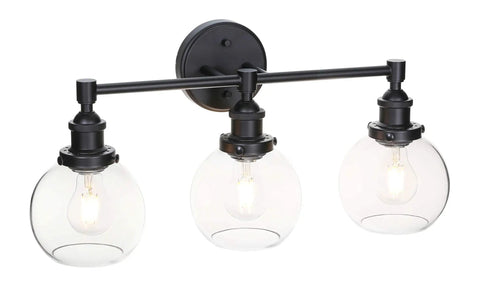 Three Light Industrial Black Vanity Light With Glass Shades For Bathroom And Kitchen Modern Wall Mount Vanity Fixture XB W1256 3 MB