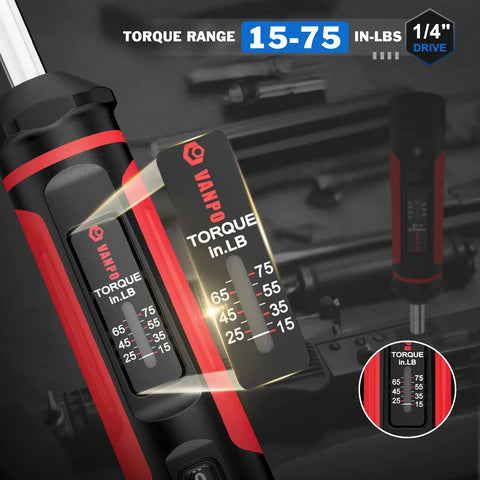 Beefy 41-Piece Torque Screwdriver Set With 15-75 In-Lb Click-Type Torque Driver, One-Quarter Inch Drive, S2 Alloy Steel Bits, Includes Phillips Pozidriv Slotted Torx Hex Bits In Compact Case For Gunsmithing, Bike Repair, And Scope Mounts. 1/4 drive, 15-75 in-lb torque