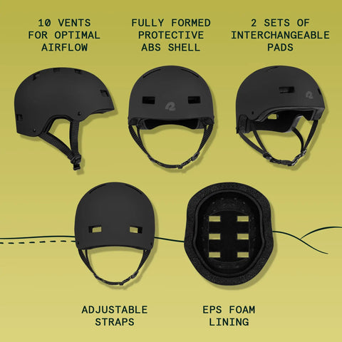 All-In-One Adult Helmet For Biking, Skating, Scooters And Longboards, Protective ABS Shell With EPS Foam, Superior Ventilation, Matte Black, Large