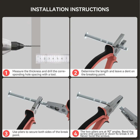 Installation instructions for Killer Slick Brushed Nickel Cabinet Knobs with drilling and plier techniques.