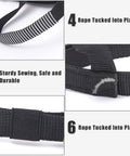 Detail view of black sewing on Foot Ascender For Climbing And Rappelling, showing sturdy rope tuck and durable stitching