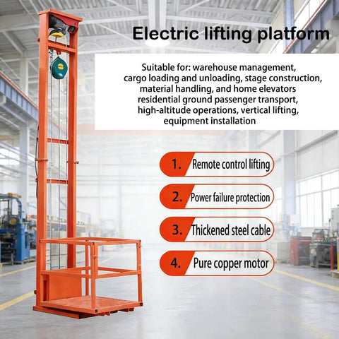 Heavy Duty Electric Freight Workhorse Featuring Quiet Hydraulic Wall Mounted Vertical Hoist, 16 Foot Travel Height, 2200 Lb Capacity in warehouse setting.