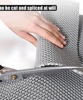 Hella Tough Non Slip Pvc Floor Mat, Cuttable Poolside Runner For Garage And Commercial Spaces, Super Water Draining Vinyl Rug With Killer Grip, Gray 3 By 35 Feet being cut with scissors.